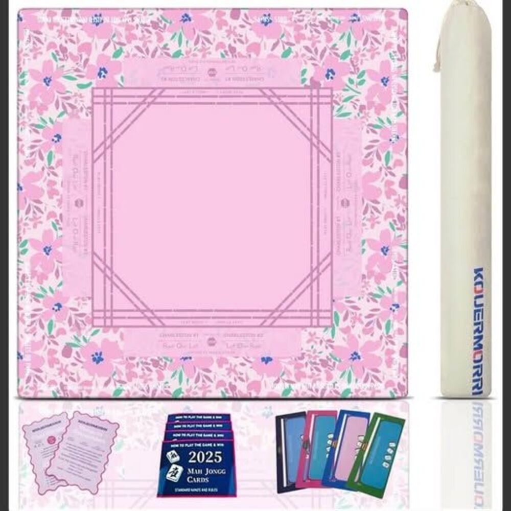 Kouermorri Mahjong Mat Pink Mahjong Rubber Mat Set,32.6x32.6 Inches